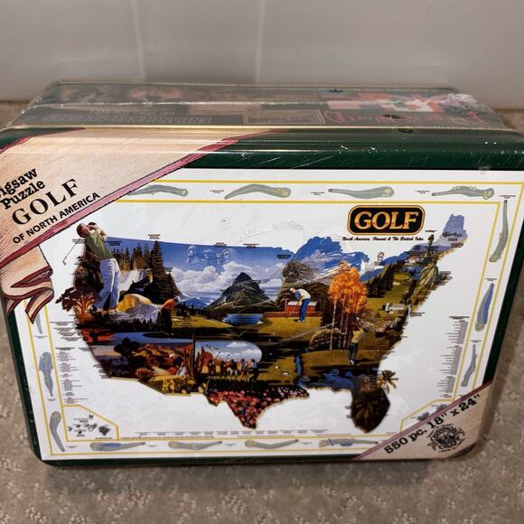 Channel Craft USA 550 Piece Jigsaw Puzzle in GOLF scenes 2001 Tin Box - Picture 1 of 5